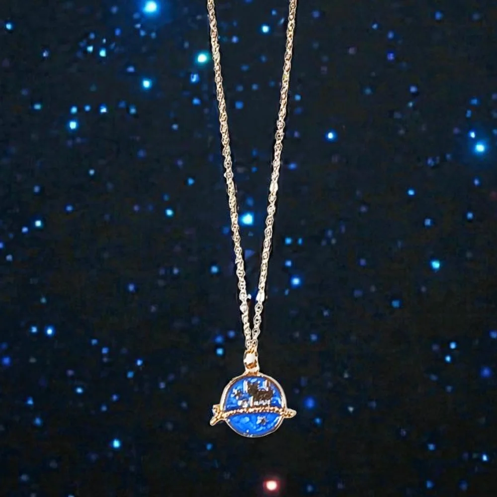 Long Coin Disc Necklace Galactic Cat Pendant Whimsygoth 1990s New Age Grunge